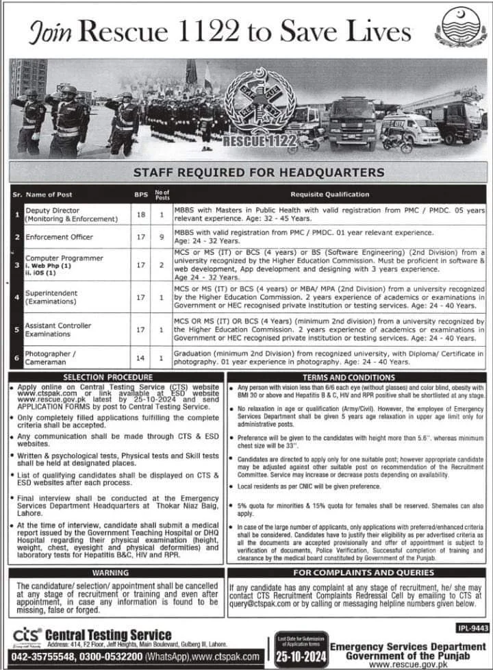 Now You Can Be Part of the Rescue Effort: Apply for Rescue 1122 Lahore Jobs 2024