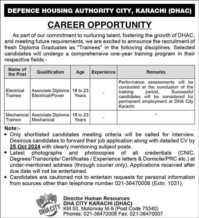 Defence Housing Authority City Karachi Jobs 2024